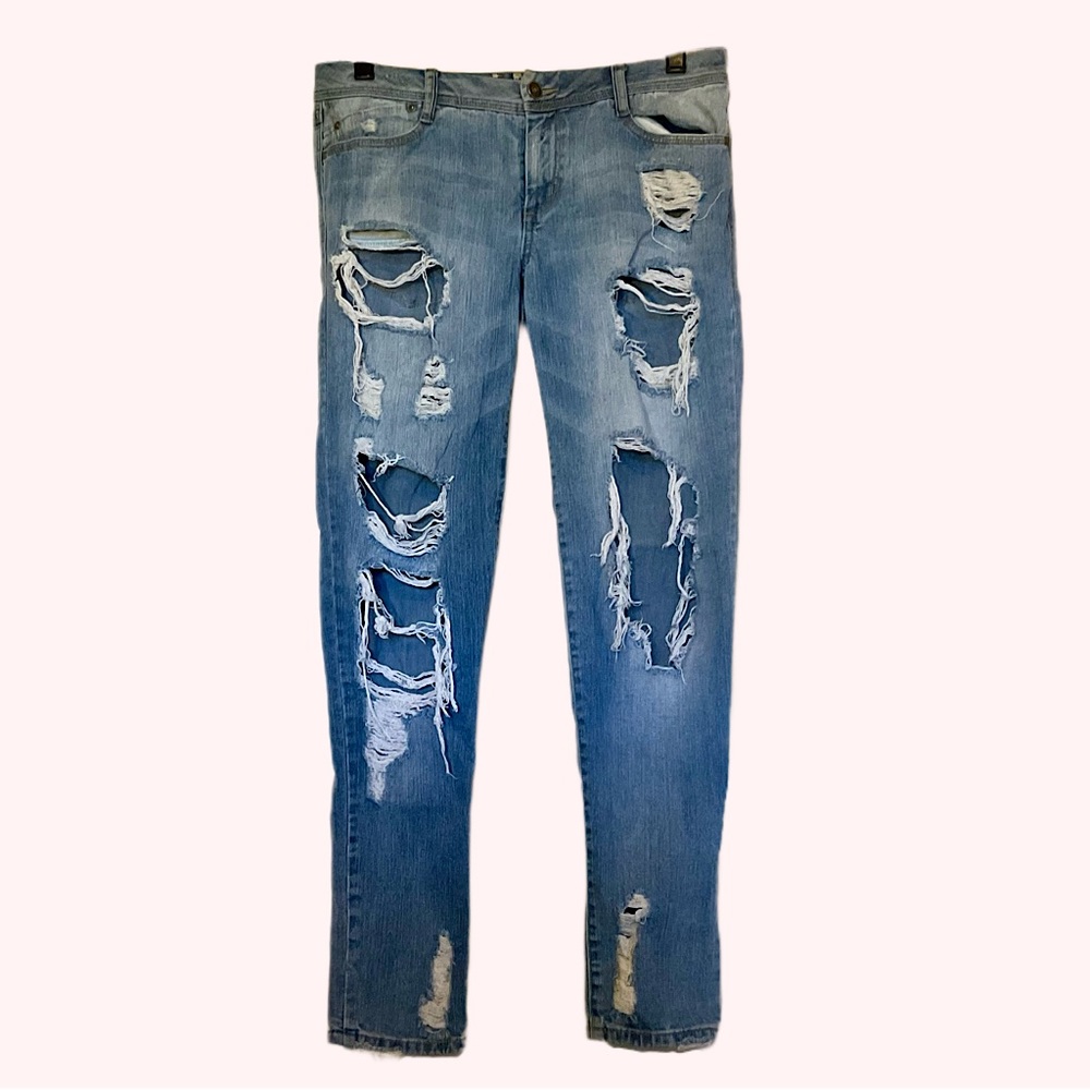 REWASH distressed light wash skinny jeans button flap pockets women’s 9/10